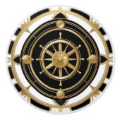 アールデコ船舶用車輪白黒金ゴールド 航海の セラミックノブ (正面)