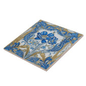 アールデコ花アールヌーボーフローラ金ゴールドと青 タイル (側面)