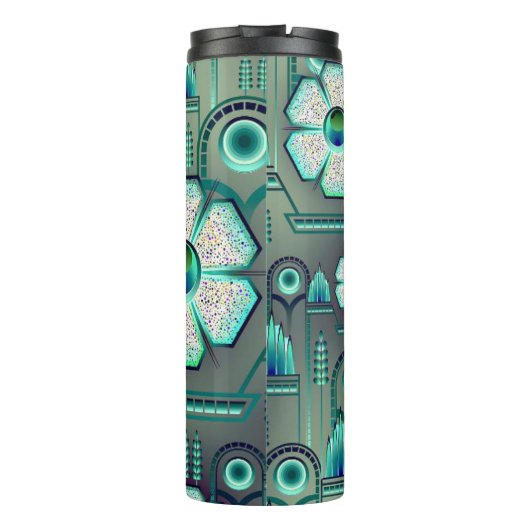 アールデコ花柄ヴィンテージティール（緑がかった色）幾何学模様 タンブラー (裏面)