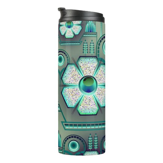 アールデコ花柄ヴィンテージティール（緑がかった色）幾何学模様 タンブラー (回転右)