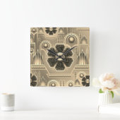 アールデコ花柄ヴィンテージフローラ幾何学模様 スクエア壁時計 (ホーム)