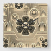 アールデコ花柄ヴィンテージフローラ幾何学模様 スクエア壁時計 (正面)