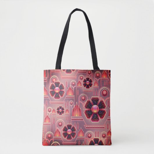 アールデコ花柄ヴィンテージフローラ幾何学模様 トートバッグ (正面)