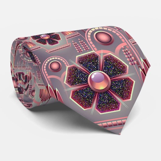 アールデコ花柄ヴィンテージフローラ幾何学模様 ネクタイ (ロール)