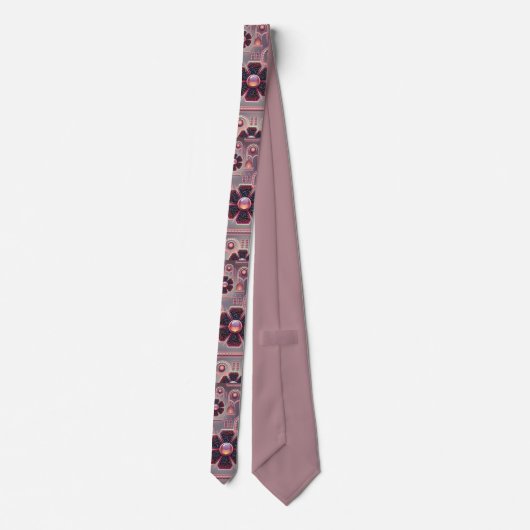 アールデコ花柄ヴィンテージフローラ幾何学模様 ネクタイ (裏面)