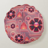 アールデコ花柄ヴィンテージフローラ幾何学模様 ラウンドクッション (裏面)