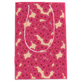 アールデコ花柄 – 深いピンクと桃 ミディアムペーパーバッグ (正面)