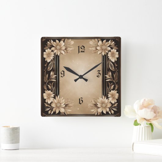 アールデコ花 スクエア壁時計 (ホーム)