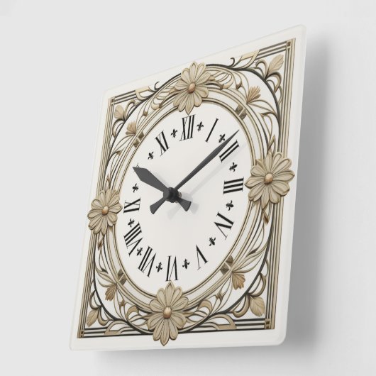 アールデコ花 スクエア壁時計 (傾斜)