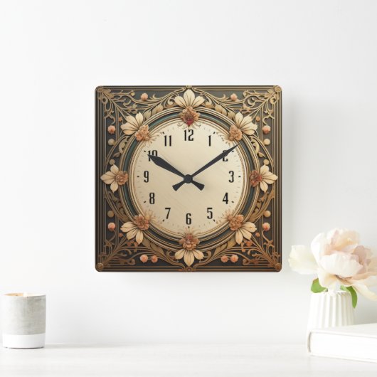 アールデコ花 スクエア壁時計 (ホーム)