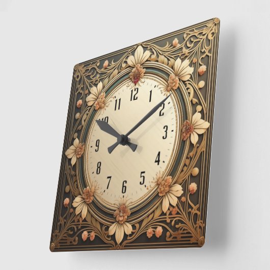 アールデコ花 スクエア壁時計 (傾斜)