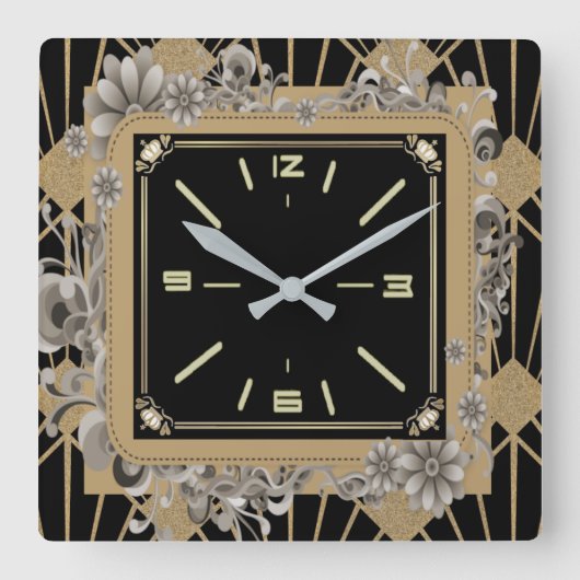アールデコ花 スクエア壁時計 (正面)