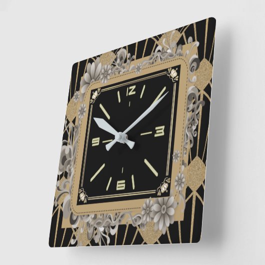 アールデコ花 スクエア壁時計 (傾斜)