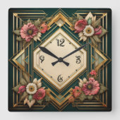 アールデコ花 スクエア壁時計 (正面)