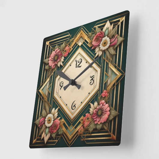 アールデコ花 スクエア壁時計 (傾斜)