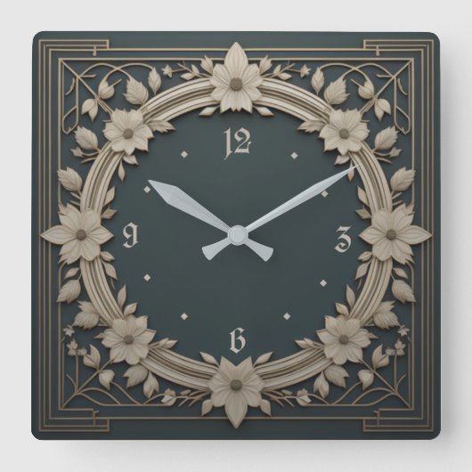 アールデコ花 スクエア壁時計 (正面)