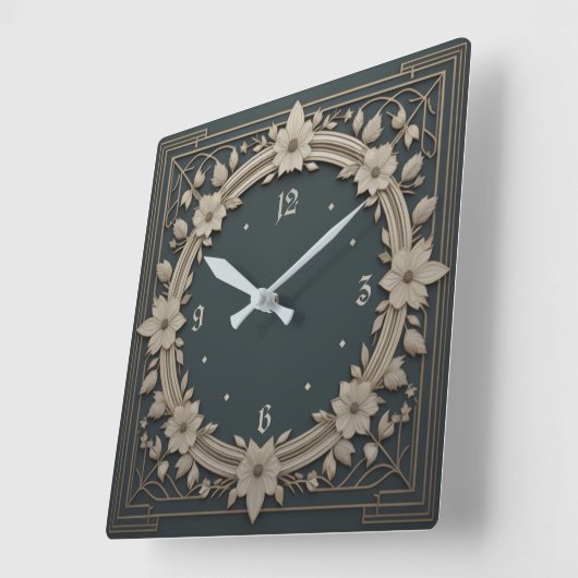 アールデコ花 スクエア壁時計 (傾斜)