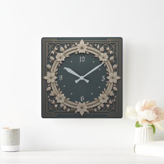アールデコ花 スクエア壁時計 (ホーム)