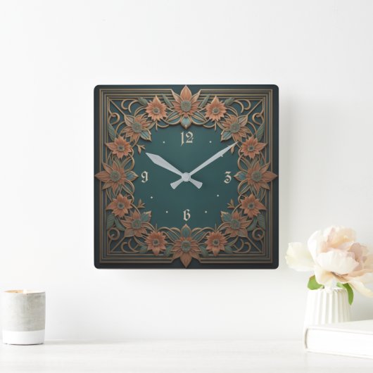 アールデコ花 スクエア壁時計 (ホーム)