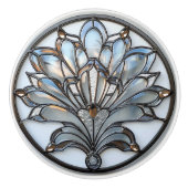 アールデコ虹色ガラス花アンバービーズ セラミックノブ (正面)