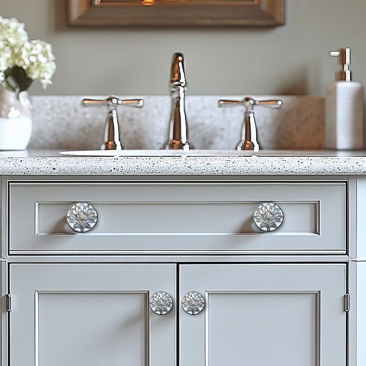 アールデコ虹色ガラス花アンバービーズ セラミックノブ