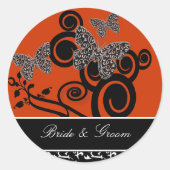 アールデコ蝶の花嫁と花婿 ラウンドシール (正面)