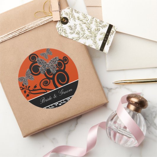 アールデコ蝶の花嫁と花婿 ラウンドシール (ギフト)