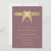 アールデコ蝶モノグラムピンクと金ゴールド結婚ズ 招待状 (正面)