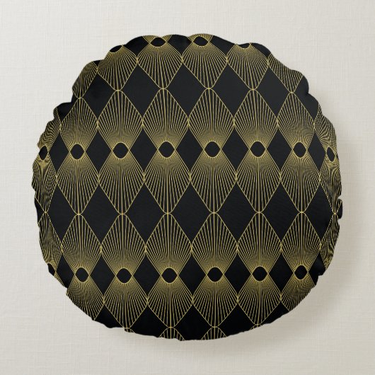 アールデコ装飾シームレスパターン ラウンドクッション (正面)