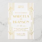アールデコ製鉄所金ゴールドとホワ結婚イト 箔招待状 (正面)