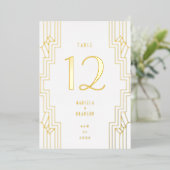 アールデコ製鉄金ゴールド結婚のテーブル番号 箔招待状 (立ち正面)