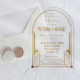 アールデコ話新しい簡単パーティー金ゴールド&ブラック アクリル招待状