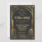 アールデコ話新しい簡単パーティー金ゴールド&ブラック 招待状 (正面)