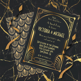 アールデコ話新しい簡単パーティー金ゴールド&ブラック 招待状