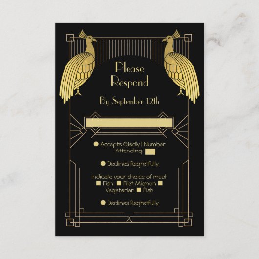 アールデコ話簡単パーティー金ゴールド&ブラック エンクロージャーカード (正面)