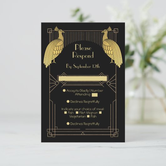 アールデコ話簡単パーティー金ゴールド&ブラック エンクロージャーカード (スタンド正面)