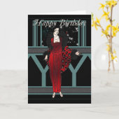 アールデコ誕生日カード（メス入り赤黒） カード (黄色い花)