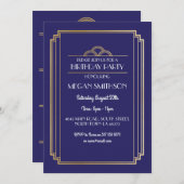 アールデコ誕生日パーティー招待状海軍1920s 21 30 40 招待状 (正面/裏面)