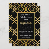 アールデコ誕生日パーティ招待状金ゴールドブラック1920s 40 招待状 (正面/裏面)