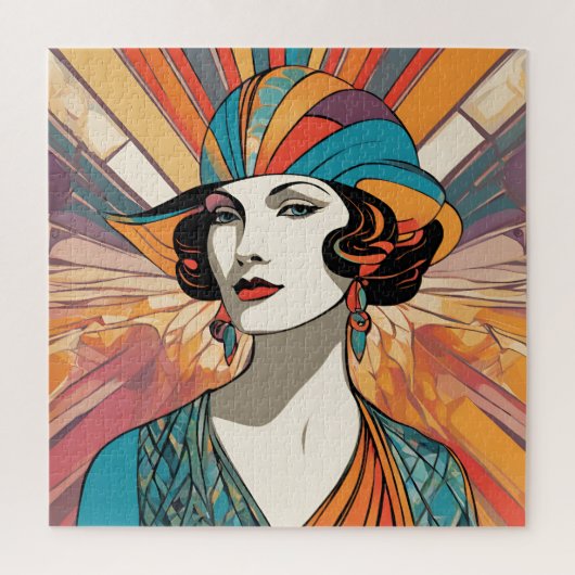 アールデコ調のエレガントな女性 AIアート作品 絵画 ジグソーパズル (縦)