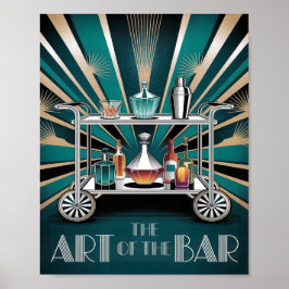 アールデコ調のカクテルカートが描かれた「The Art of the Bar」アート ポスター