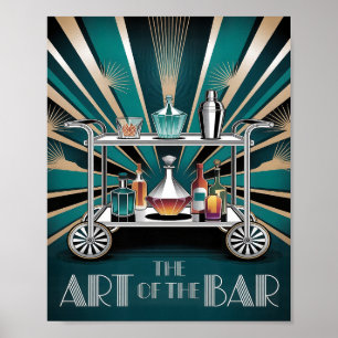 アールデコ調のカクテルカートが描かれた「The Art of the Bar」アート ポスター