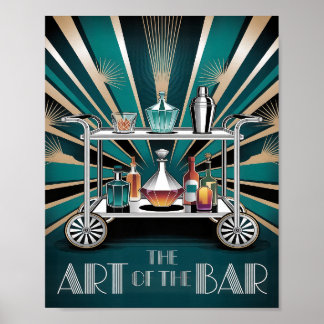 アールデコ調のカクテルカートが描かれた「The Art of the Bar」アート ポスター