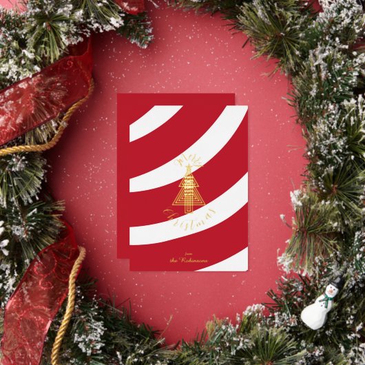 アールデコ調のクリスマスツリーとキャンディケイン 箔シーズンカード (インサイチュ)