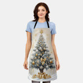 アールデコ調のクリスマス 豪華な金のリボンとプレゼント エプロン (着用した状態)