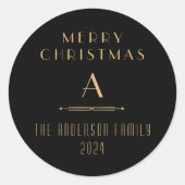 アールデコ調のクリスマス 高級感のあるステッカー ラウンドシール (正面)