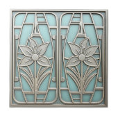 アールデコ調のスタイリッシュなユリの花柄 #10 ティール ID1196 タイル (正面)