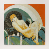 アールデコ調のソファに横たわる女性、Chompre ジグソーパズル (横)