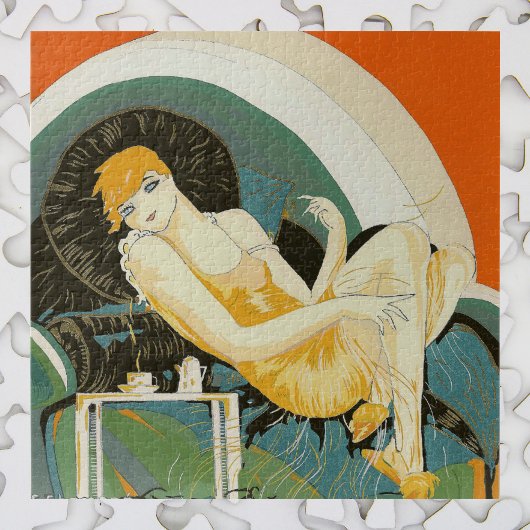 アールデコ調のソファに横たわる女性、Chompre ジグソーパズル