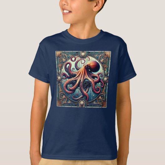 アールデコ調のタコ Tシャツ (正面)